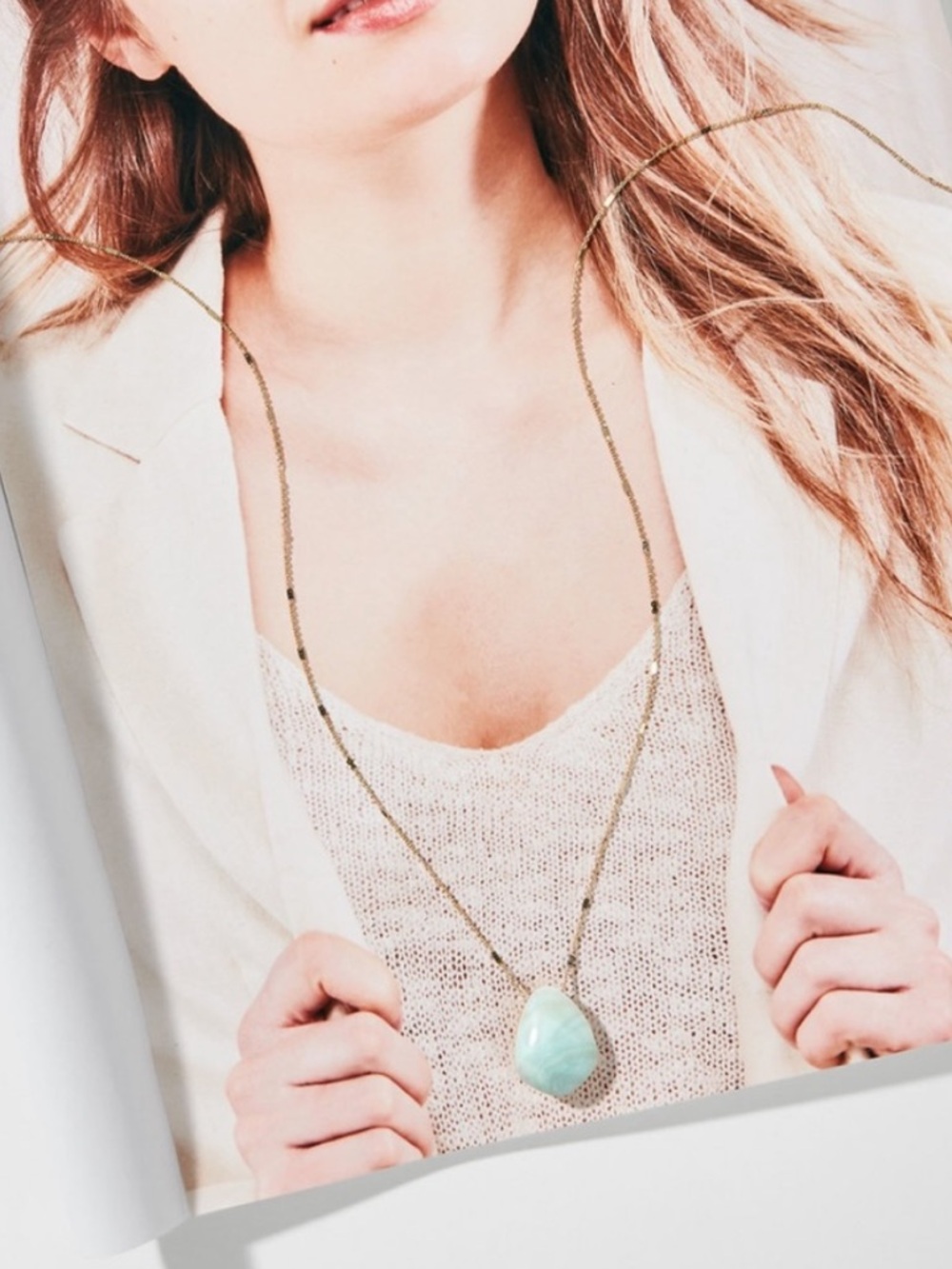 Stella & Dot Ulani Double Take Long Pendant Necklace - Shiny Gold & Aqua - Picture 2 of 7